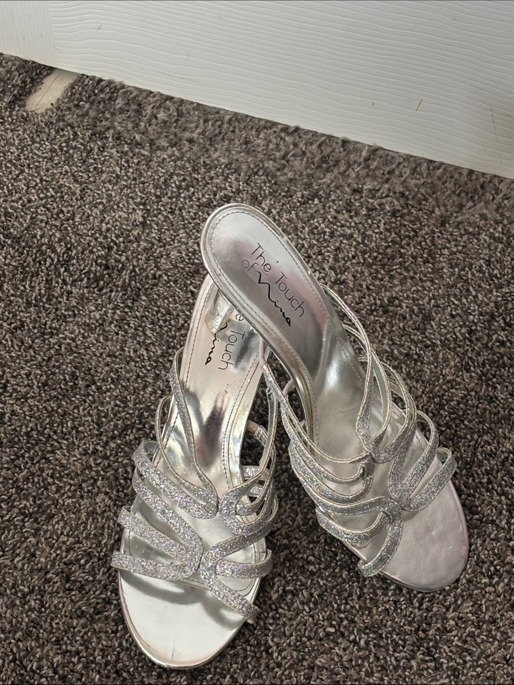 Touch of Nina Silver Glitter Strappy Heels